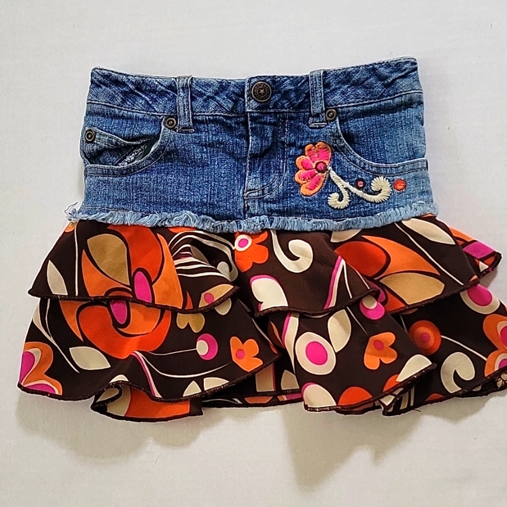 Mary-Kate and Ashley Girl's Size 4 Denim Jean Embroidered Retro Flower S…